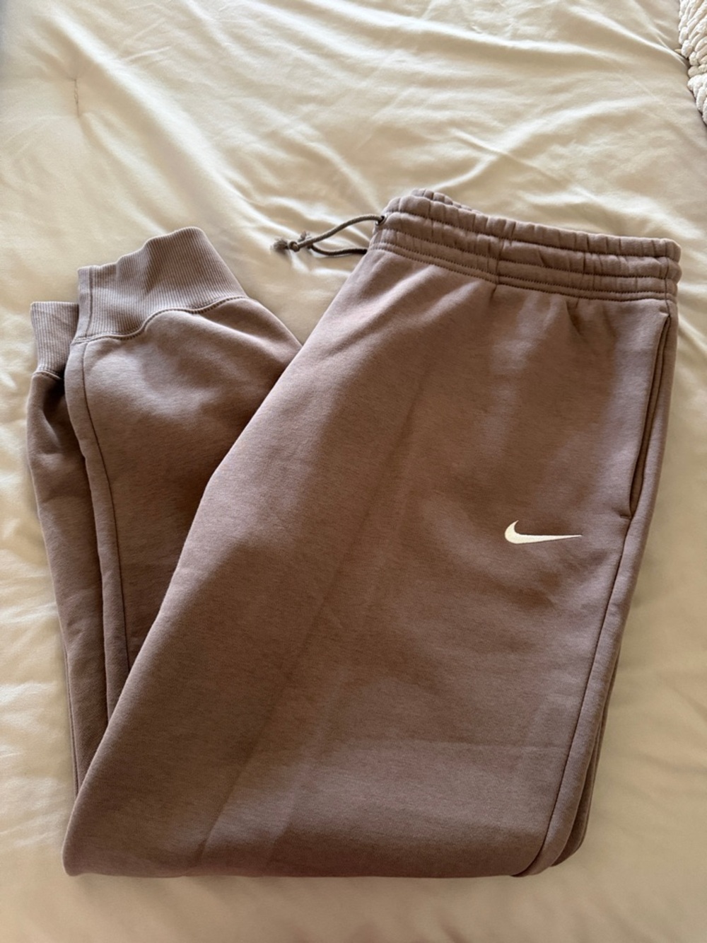 Nike Taupe/Brown Fleece Joggers with White Swoosh